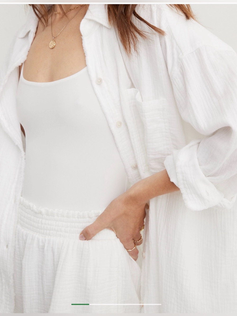AERIE White Textured Pool Party Button-Down Shirt